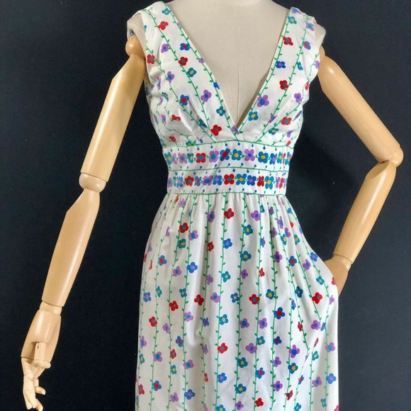 maxi dress /white blue red cotton / Maxi Long Sund - Picture 1 of 9